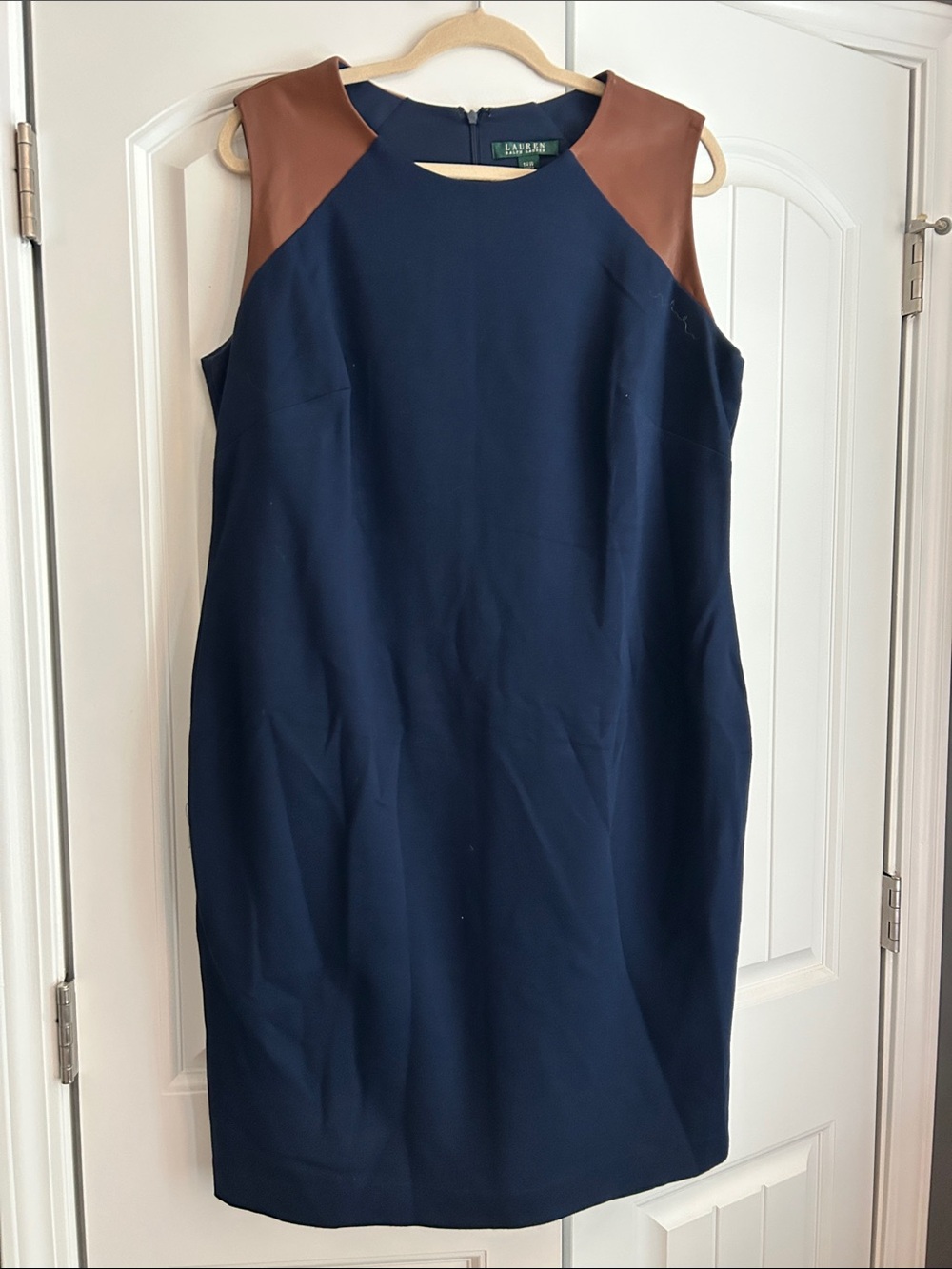 Ralph Lauren Navy Shift Dress with Brown Shoulder Panels